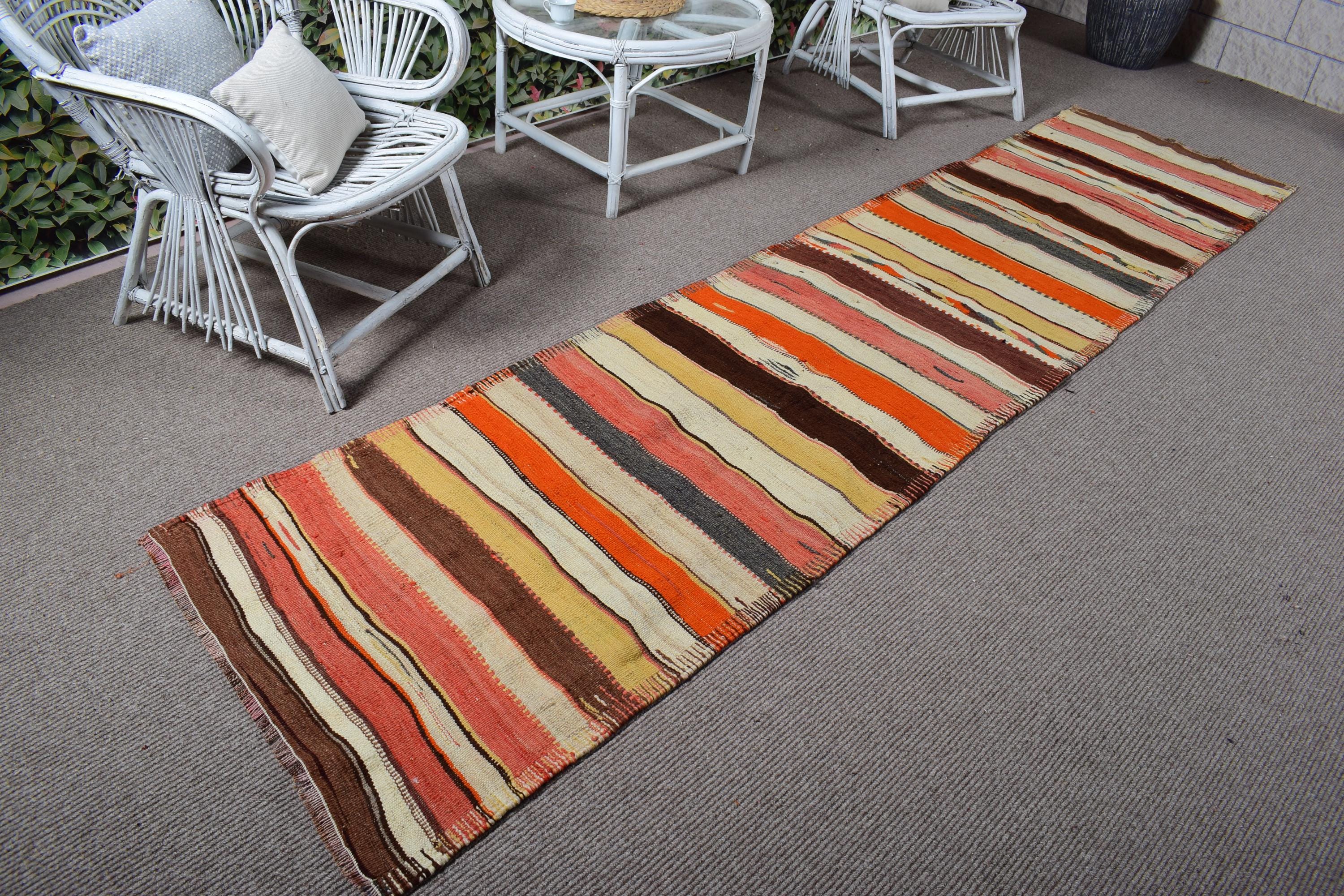 Turkish Rug, 2,6×10,8 ft Runner Vintage Rug, Red Brown Handmade Rug
