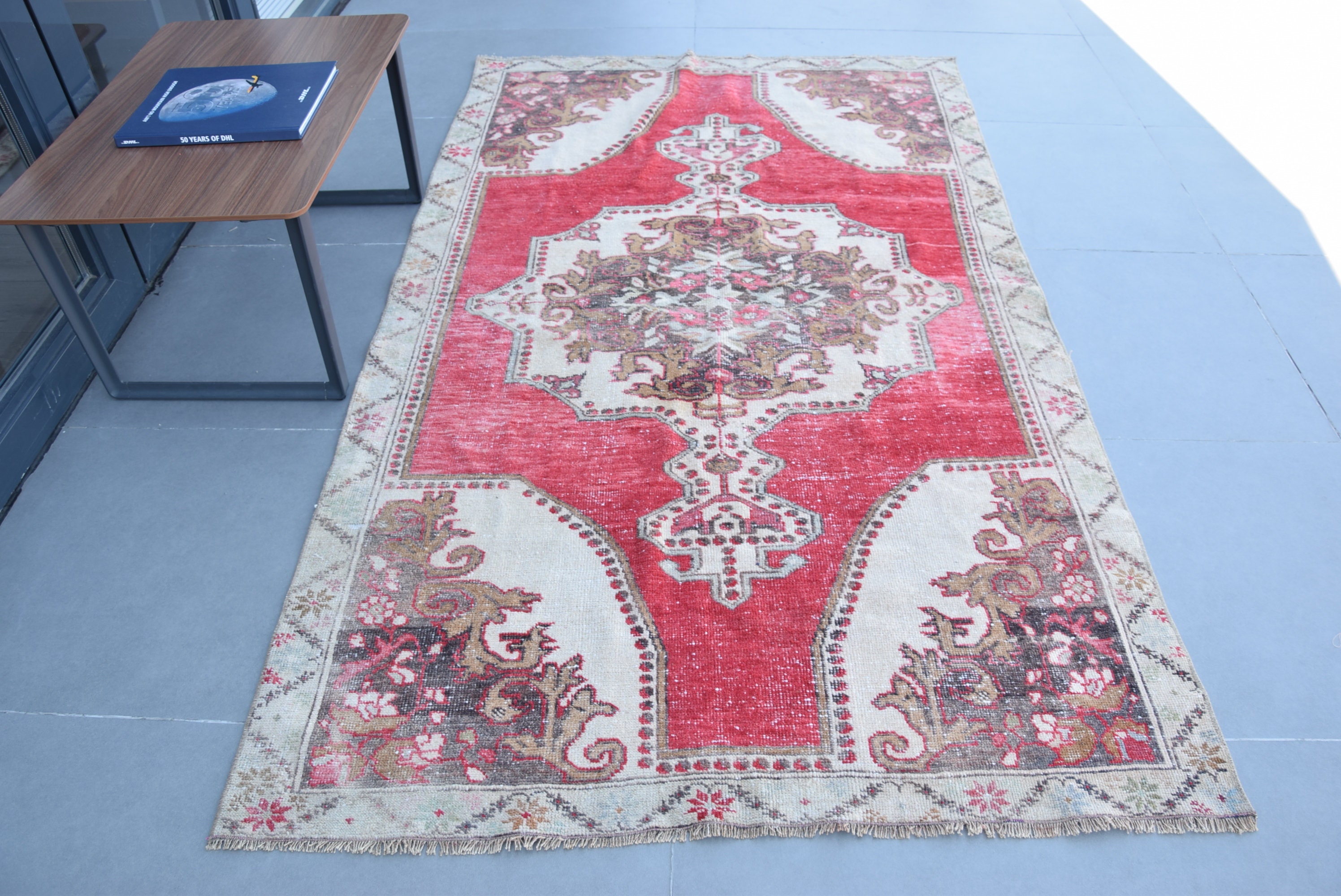 4,5×7,5 ft Rug, Turkish Vintage Rug, Red Wool Rug