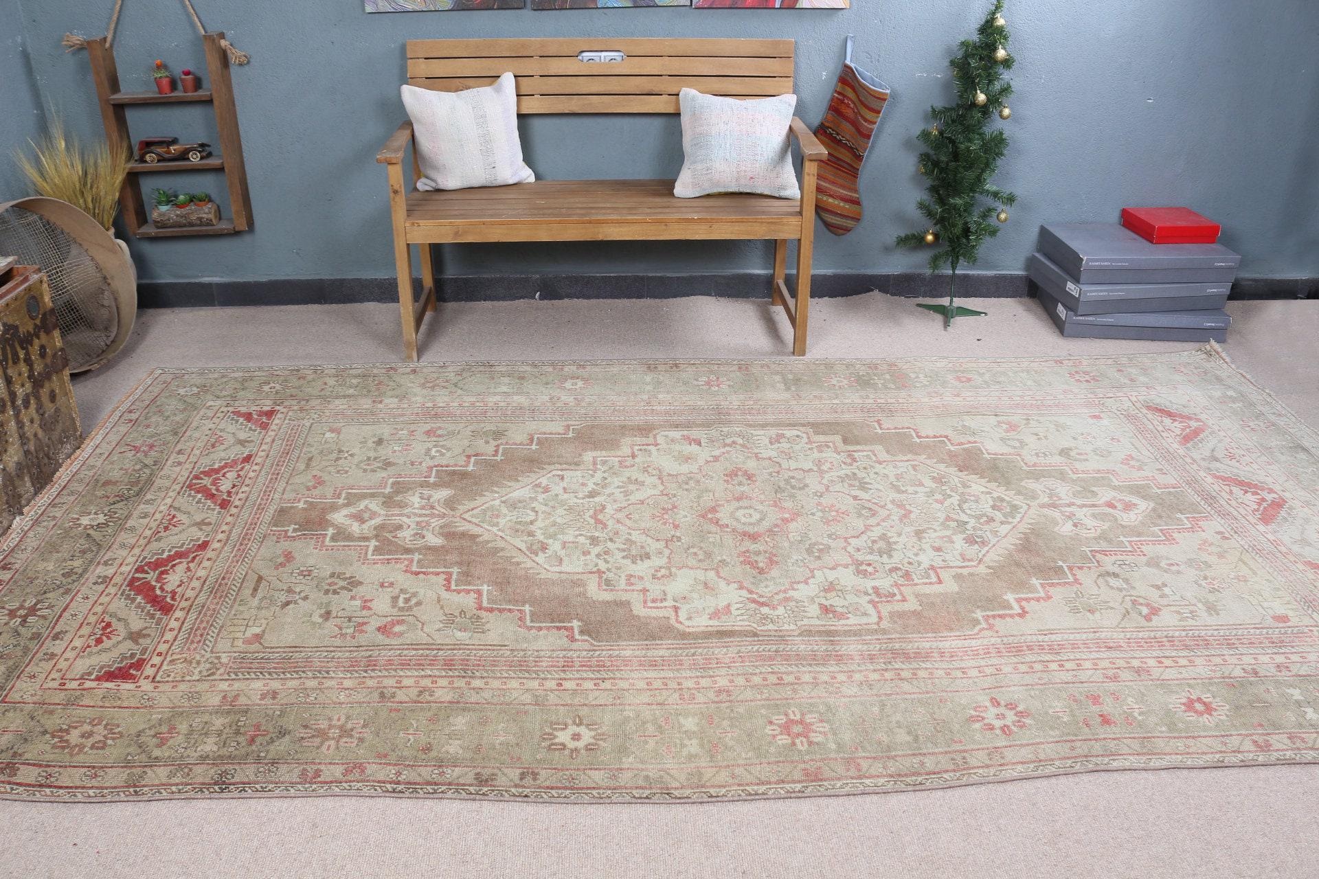5,8×11,1 ft Vintage Large Rug, Turkish Red Polka dot Rug