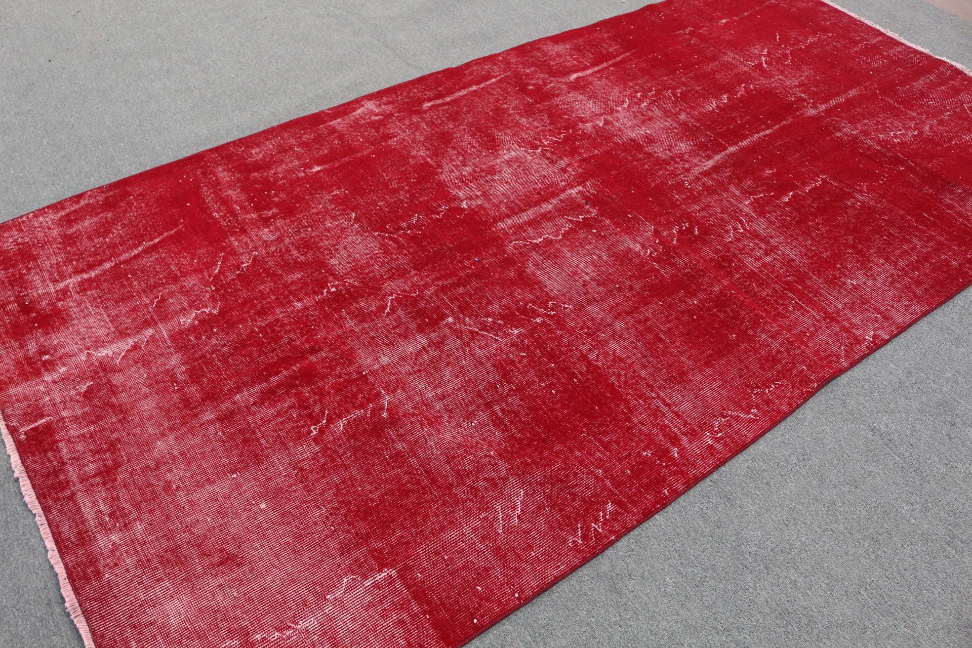 4,9×9,9 ft Turkish Large Rug, Red White Vintage Floral Wool Rug