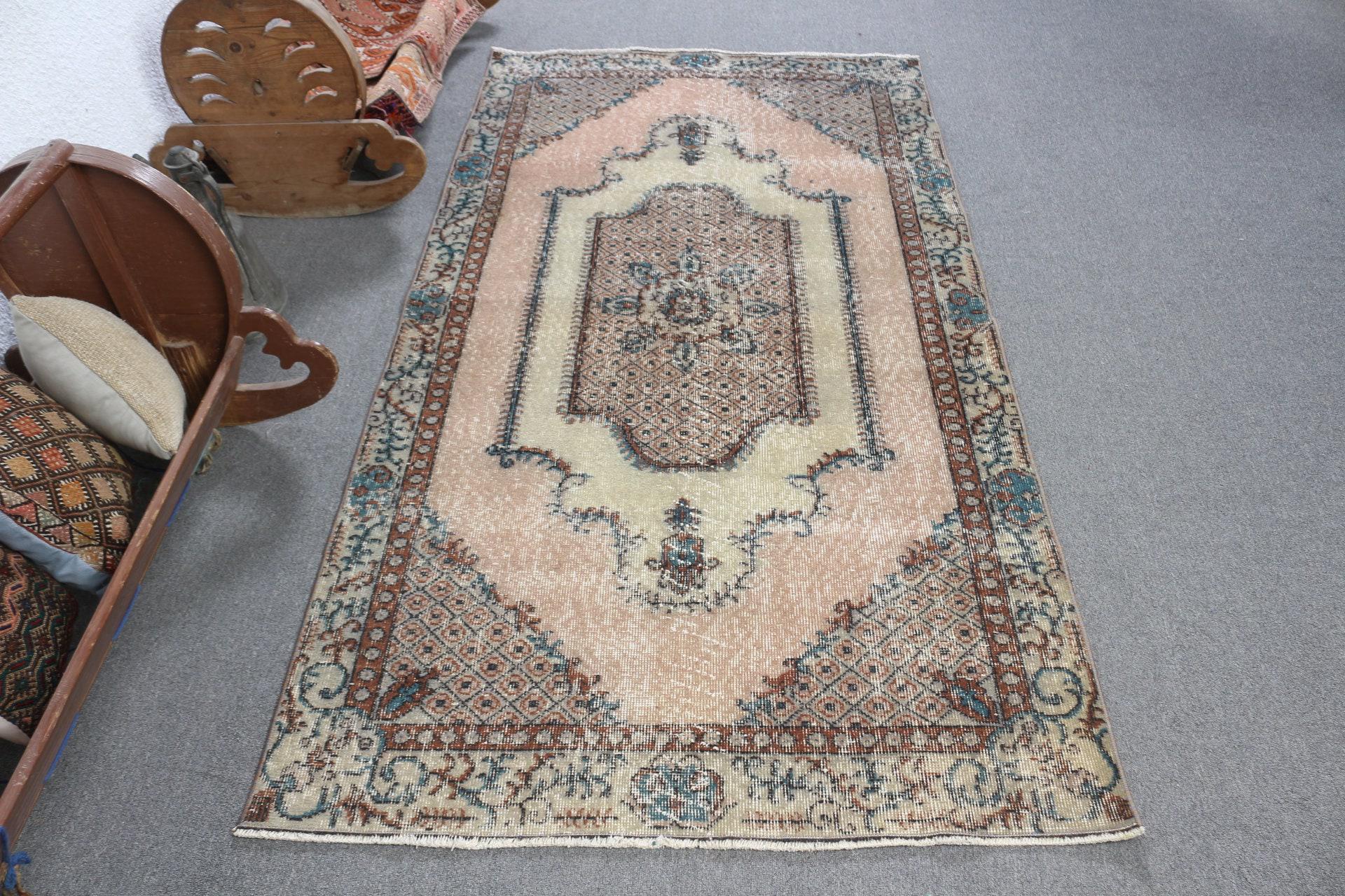Vintage Rug, 3,7×6,8 ft Area Rug, Brown Abstract Wool Turkish Rug